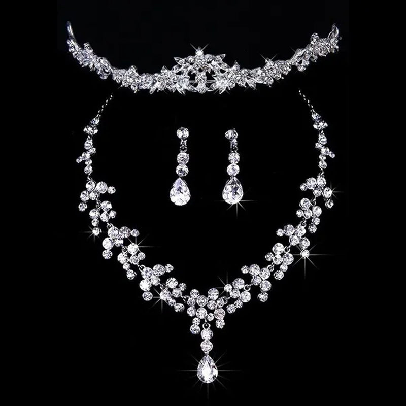 Bridal Wedding Party Jewelry Set Crystal Rhinestone Necklace & Earrings & Tiara