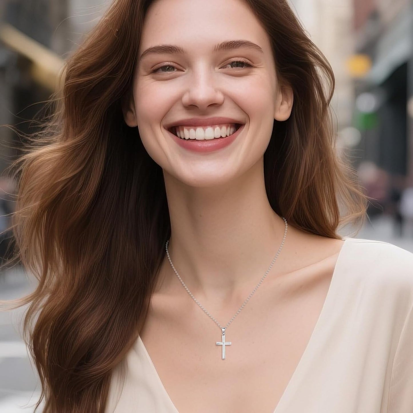 Minimalist Cross Necklace 925 Sterling Silver Dainty Pendant with Zircon Tail Chain, Simple Religious Jewelry Gift for Women