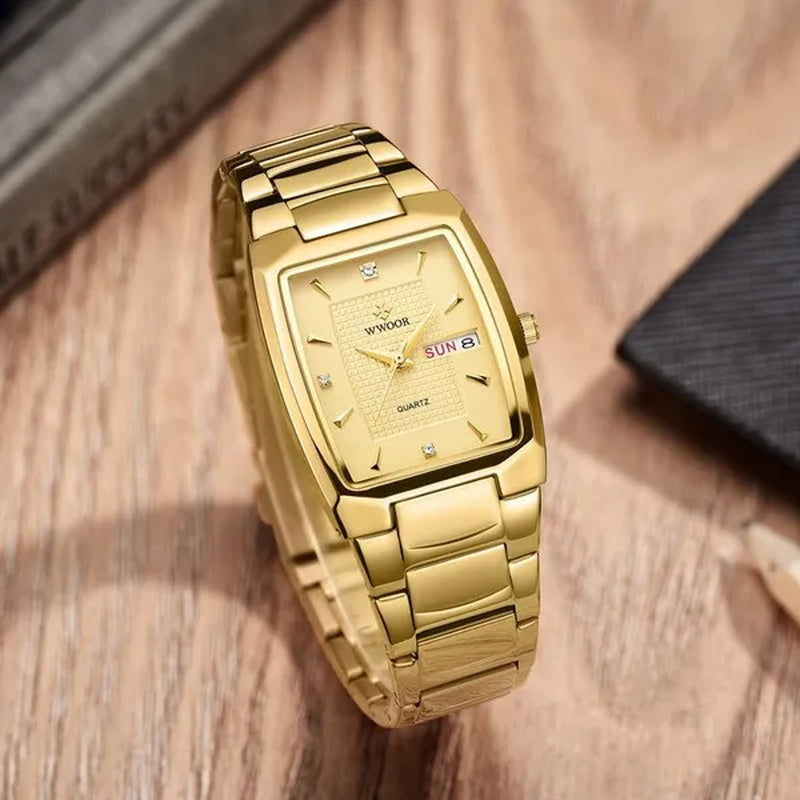2021 Men's Watch WWOOR Top Brand Luxury Gold Blue Black Watch Men's Square Business Sports Quartz Waterproof Stainless Steel Watch Relogio Masculino