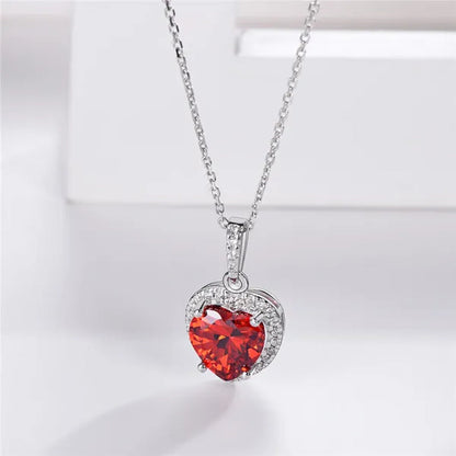 Women'S Birthstone Necklace Ruby/Sapphire/ Amethyst Jewelry 925 Sterling Silver Chain Love Heart Pendant Crystal 12 Month Birth Stones Pendant for Women Girls, 誕生石,Pierre De Naissance,Valentines Gift