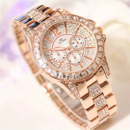 Lady Dress Watch Luxury Austrian Crystals Watch Rose Gold Shinning Diamond Rhinestone Fashion Bracelet Montre Femme