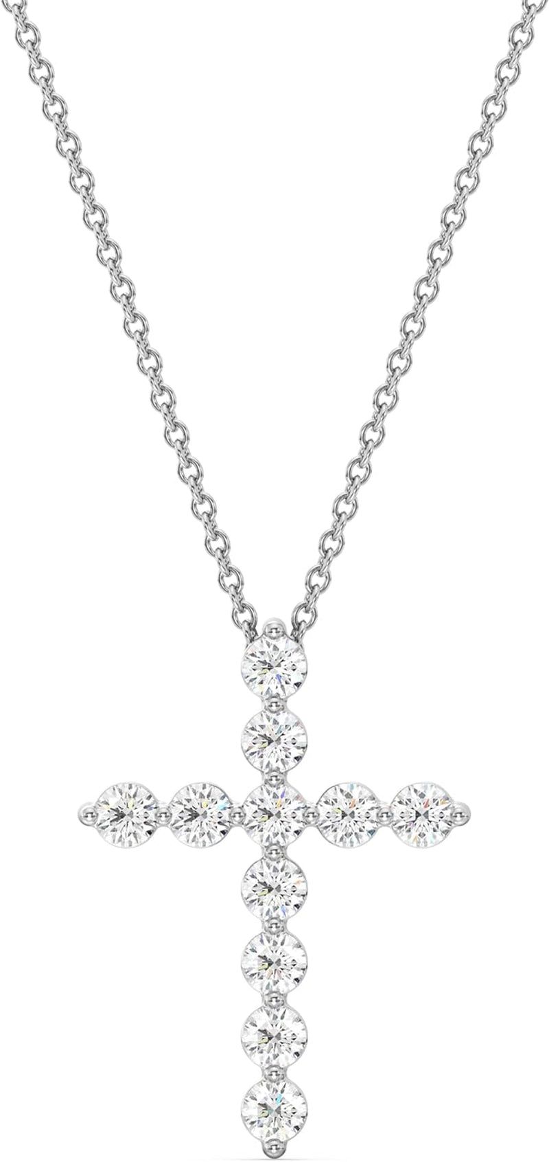 1 Ct. T.W. Lab Grown Diamond (SI1 Clarity, F Color) and Sterling Silver & 14KT Gold Plated Silver Cross Pendant with an 18 Inch Spring Ring Clasp Cable Chain