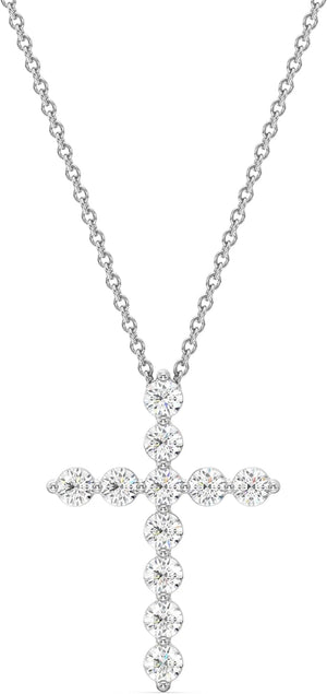 1 Ct. T.W. Lab Grown Diamond (SI1 Clarity, F Color) and Sterling Silver & 14KT Gold Plated Silver Cross Pendant with an 18 Inch Spring Ring Clasp Cable Chain
