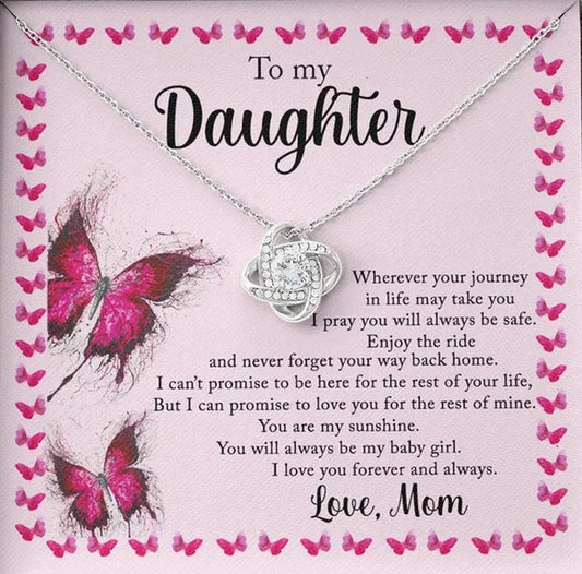 To My Daughter S925 Sterling Silver Cubic Zirconia Knot Necklace Message Card Gifts Daughter Birthday Gifts