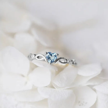Women Dainty 18K Gold Plated Iceblue Heart Shaped Sapphire Diamond Gemstone Ring