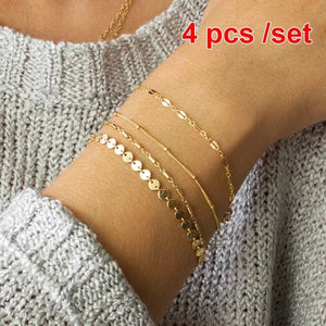 4 Pcs / Set  Gold Color and Silver Color Women's Bracelet Jewelry Bracelets for Women Girls European and American Popular Double-sided Wear Finger Bracelet
