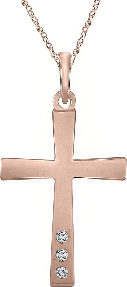 Collection 925 Sterling Silver round Cut Real White Diamond 3-Stone Religious Cross Pendant Necklace with 18" Chain | H-I Color, I1-I2 Clarity, 0.03 Cttw