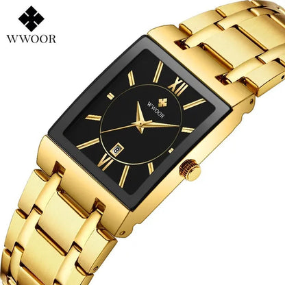 Relogio Masculino WWOOR Top Brand Luxury Stainless Steel Black Gold Men'S Square Watch Men'S Waterproof Quartz Wrist Watch Men