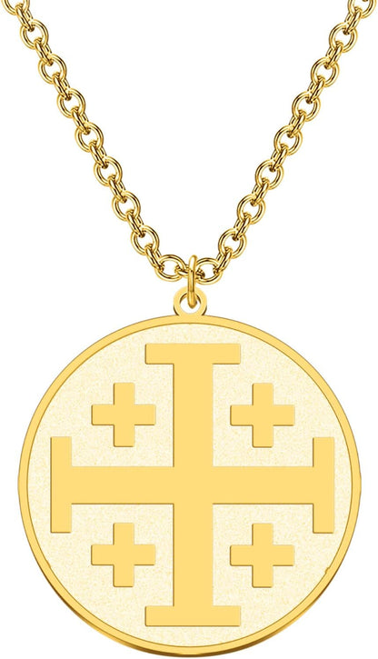 Religious Jewelry Jerusalem Crusaders Cross Disc Pendant Necklace Greek Orthodox Jewelry