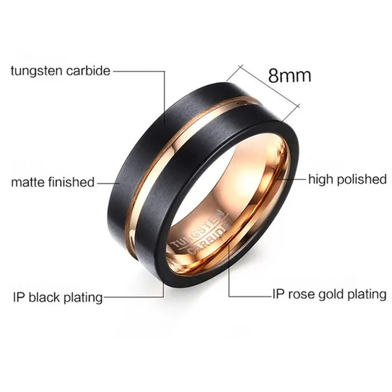Mens Jewelry Black Rose Gold Elegant Brushed Tungsten Carbide Steel Classics Ring Wedding & Engagement Rings Band from Milkle Gift