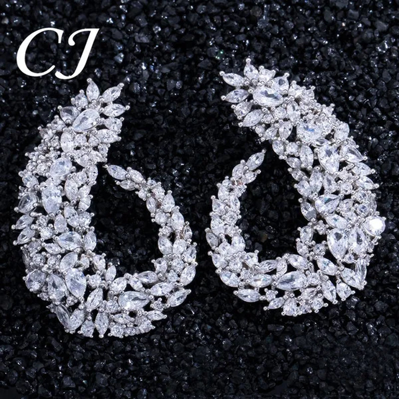 CANDICE Luxury 18K Rose Gold Plated Full Pave Multi Shape Rose Red And Pink Color CZ Zirconia Wedding Big Stud Earrings Romantic Party Jewelry for Brides