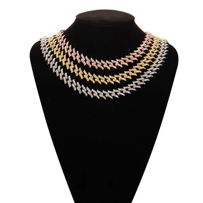 New Fashion Jewelry 925 Silver/Gold/Rose Gold Plated Men Cuban Miami Link Necklace Stainless Steel Diamond Silver Chain Necklace or Bracelet 7/8/18/20/24 Inches 1Pcs