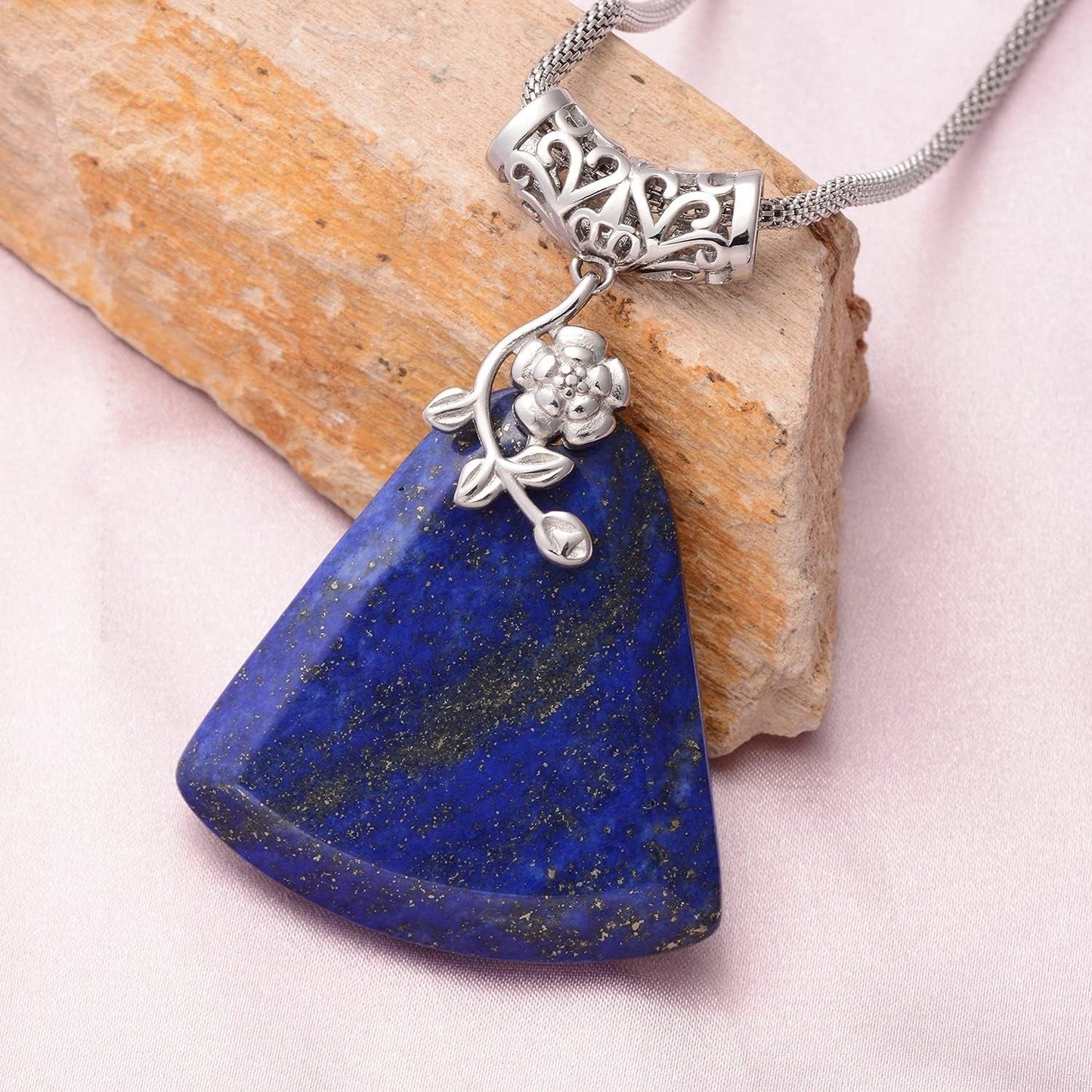Blue Lapis Lazuli Natural Healing Crystal Stone Decorations Bail Pendant Necklace 20 Stainless Steel Fashion Delicate Unique Jewelry Gifts for Women