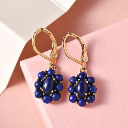Shop LC Blue Lapis Lazuli Flower Dangle Earrings for Women 18K Yellow Gold Plated Jewelry Ct 3.60 Birthday Gifts for Women