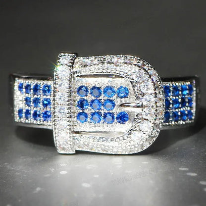 Noble  Silver White Sapphire Birthstone Gemstones Engagement Wedding Belt Ring Size 6 7 8 9 10