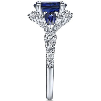 Fashionable and Exquisite 925 Standard Sterling Silver Blue Diamond Wedding Princess Ring Love Diamond Rng Size 5-11