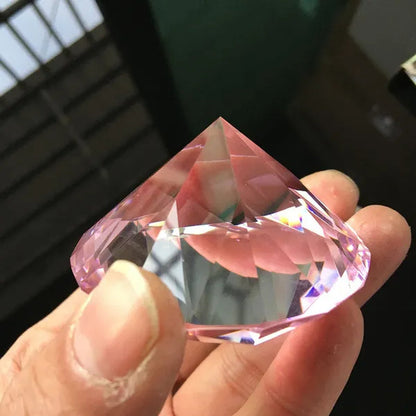60mm Pink Crystal Yellow Diamond Ruby Glass Faceted Paperweight Display Jewelry