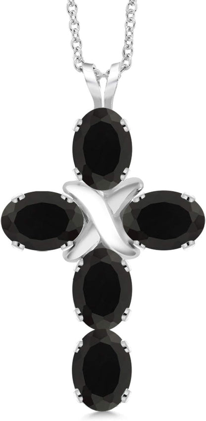 Cross Pendant Necklace for Women | 925 Sterling Silver | 6X4MM Gemstone Birthstone | Jesus Christian Religious Crucifix Jewelry Gifts | 18 Inch Chain