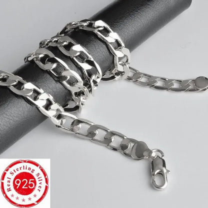 Wholesale High Quality 925 Sterling Silver Fashion Jewelry Set 925 Silver Curb Link Chain Bracelet & Necklace16-30 Inches for Women and Men