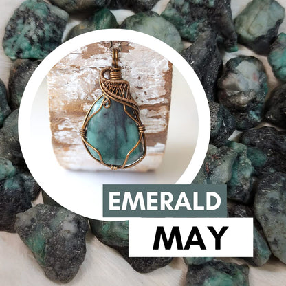NEW  Handmade Emerald Necklace 24 Inch Black Leather Cord Antique Bronze, May Birthstone Jewelry, Handmade in North America