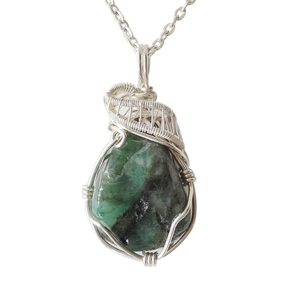 Raw Emerald Necklace, May Birthstone Jewelry, with 18 Inch Sterling Silver Chain, Genuine Raw Crystal, Handmade in North America