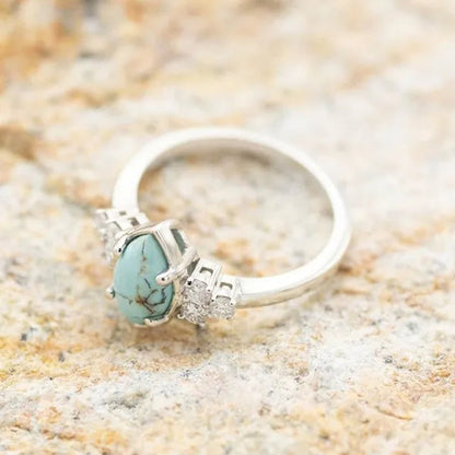 Elegant Fashion Creative Vintage Turquoise Ring Natural Turquoise Diamond Ring Women'S Ring Classic Ring Set Wedding Engagement Wedding Ring Jewelry Birthday Party Anniversary Gift