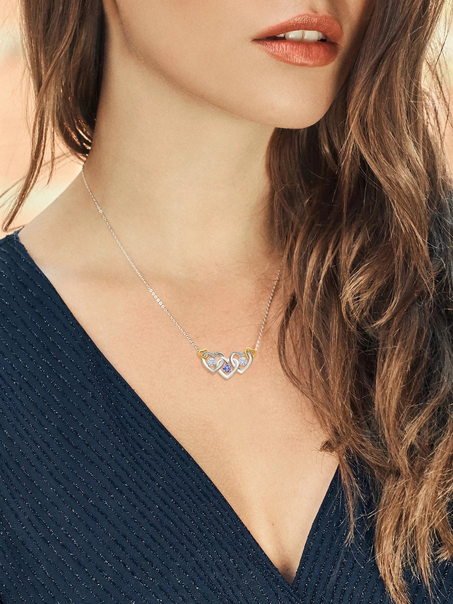 925 Silver and 10K Yellow Gold Blue Tanzanite White Moissanite from Charles & Colvard and White Lab Grown Diamond Heart Shape Pendant Necklace for Women (0.82 Cttw, with 18 Inch Chain)