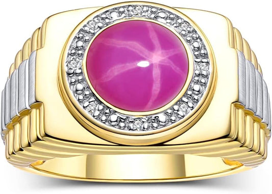 Men'S Rings 14K Yellow Gold Ring: round Shape Cabochon Gemstone & Diamonds - Designer Style Rings for Men, Sizes 8-13. Exquisite Men'S Jewelry!