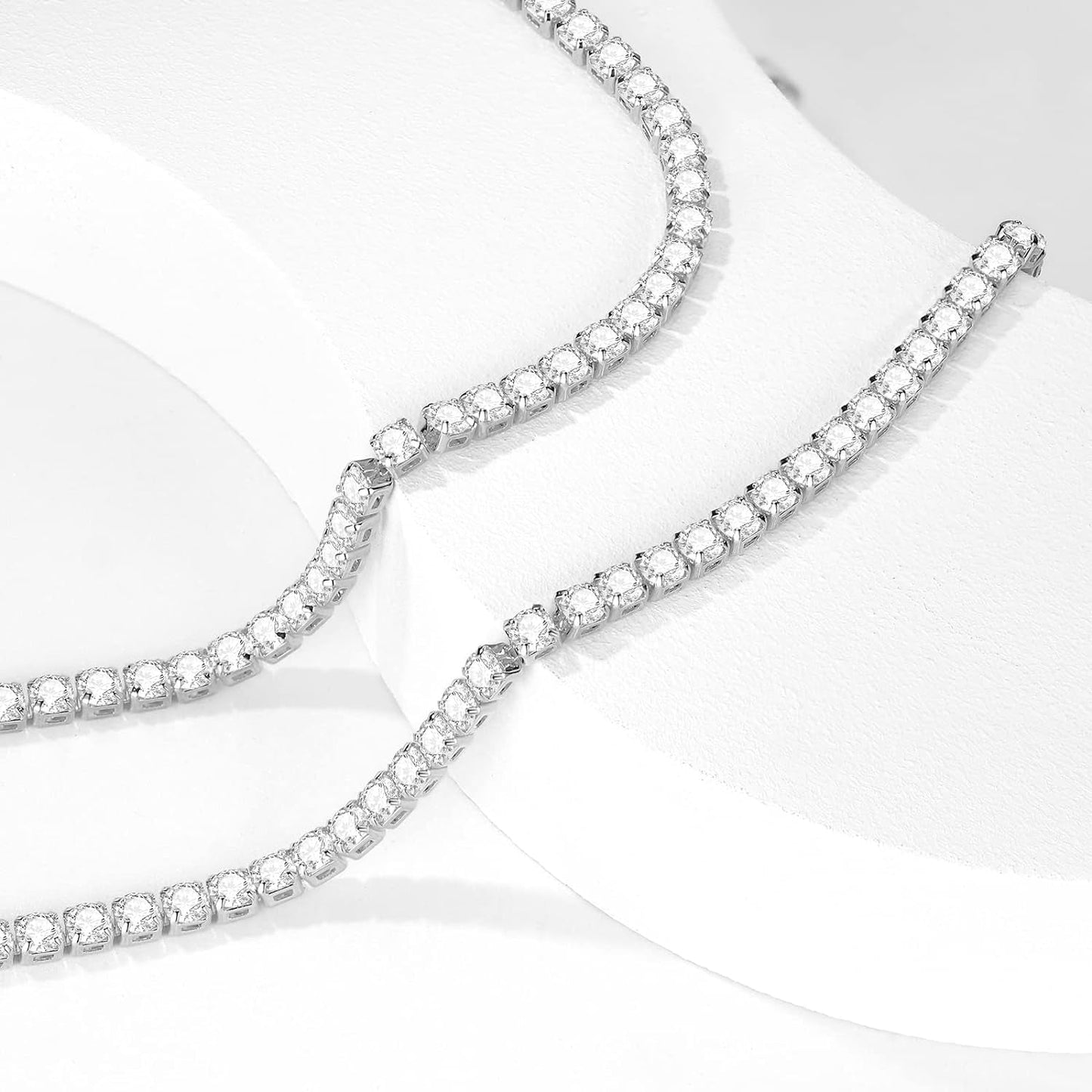 Tennis Necklace for Women, 18K Gold/Silver Plated Rhinestone Choker Necklaces Dainty Zirconia Cut Faux Diamond Chain Wedding Jewelry for Women