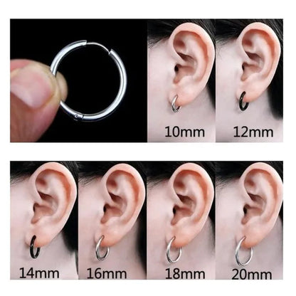 8Mm to 25Mm Unisex Stainless Steel Hoop Earring，Stainless Steel Ear Hoops Punk Style Ear Cartilage Hoop Earrings for Men and Women