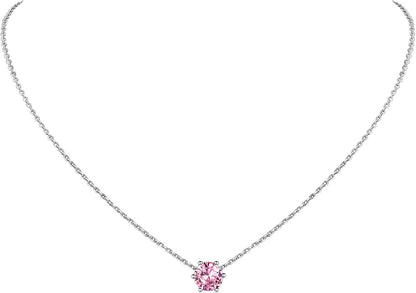 925 Sterling Silver 6 Prong Birthstone Necklace/Stud Earrings, Dainty Small Crystal Jewelry for Women (With Gift Box)