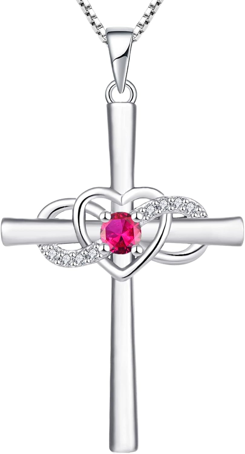 Women'S Cross Necklace Sterling Silver Infinity Heart Crucifix Pendant Gemstones Criss Jewelry
