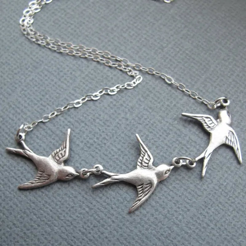 Three Dove Charm Necklace Bird Necklace