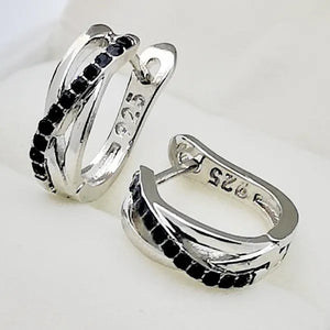Simple Classic Earrings 925 Sterling Silver Black Sapphire Cross Stud Hoop Earrings Wedding Jewelry Gifts for Women