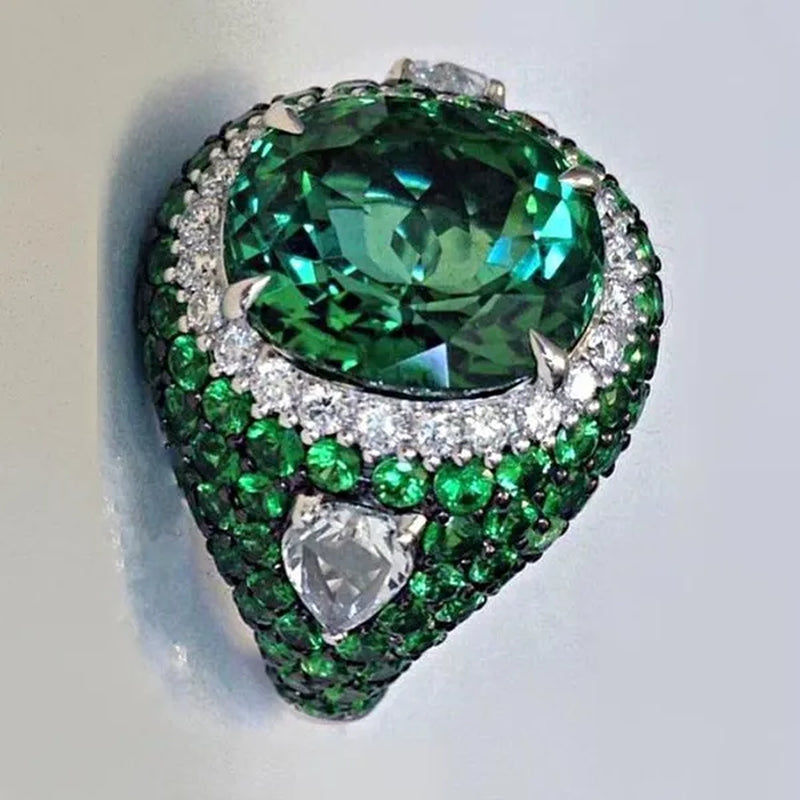 Exquisite Women Ladies Green Emerald Eternity Ring Anniversary Gift Engagement Bridal Wedding Jewelry Rings Size 4-12