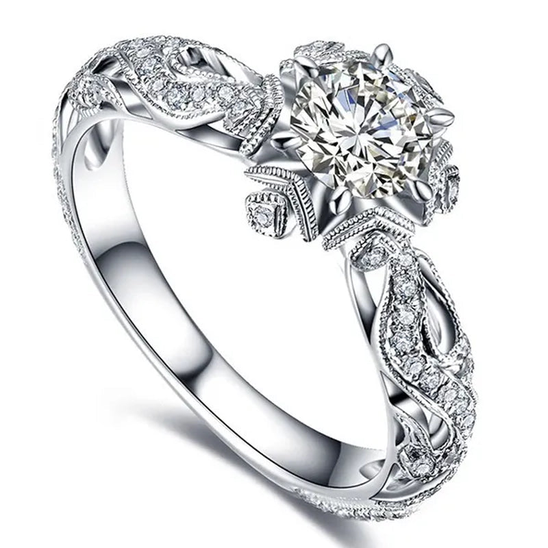 Dazzling Beautiful Women'S Fashion Exquisite Jewelry White Rhinestone Zircon Ring Romantic Bride Princess Engagement Wedding Ring Anniversary Gift Jewelry Size US4-12