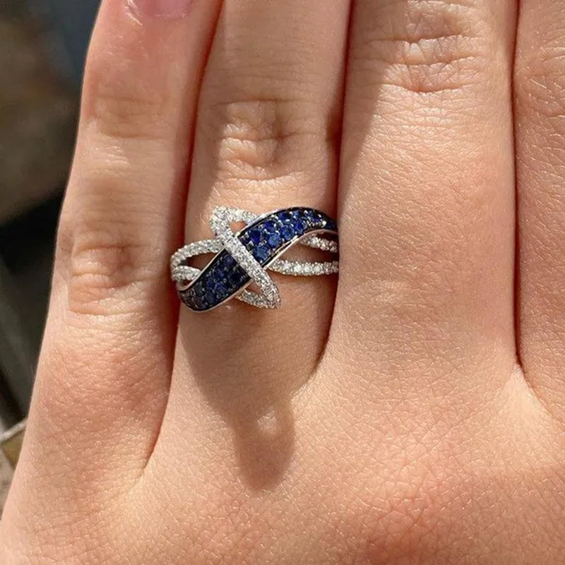 Women's Fashion Rings Exquisite silver-plated Blue Gemstone Ring Noble Women Diamond Engagement Wedding Birthday Cocktail Ring Beautiful Charming Valentine's Day Gift Proposal  Ring size 5-11