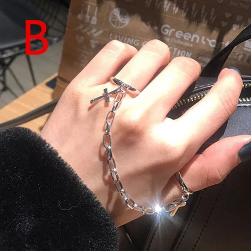 New Punk Hip-Hop Multi-layer Ring for Women Men Hand Finger Chain Adjustable Rings Party Jewelry