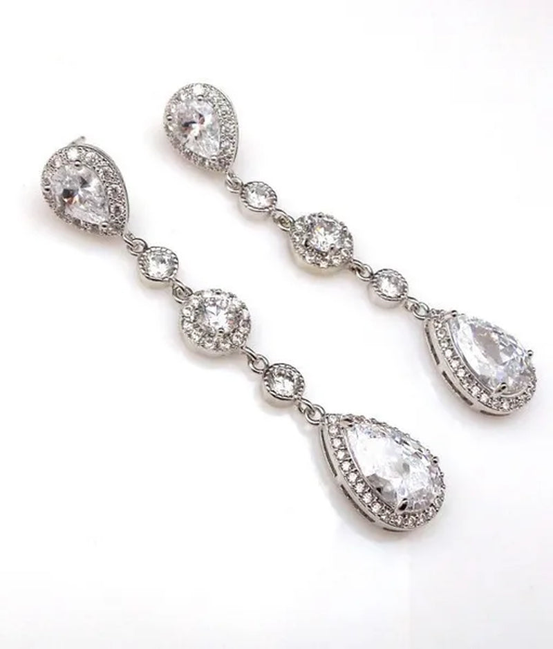 Teardrop White Sapphire Crystal 925 Sterling Silver Drop Dangle Earrings Stud Wedding Gifts