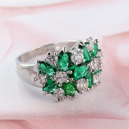 Fashion women 925 sterling  silver sapphire & white topaz gemstones Rings Size 6 7 8 9 10
