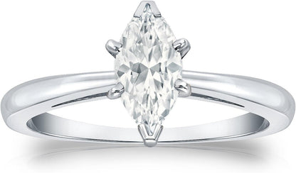 18K White Gold Marquise Diamond Ring V-End Prong (1/4 Cttw, H-I Color, I1-I2 Clarity), Size 4-9