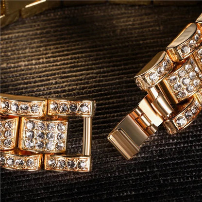 Mens fashion 24K Gold / 925 Silver Plated Solid Stainless Steel Chain Iced Diamond Thick Miami Cuban Link Chain DIAMOND Bracelet Hip hop Jewelry