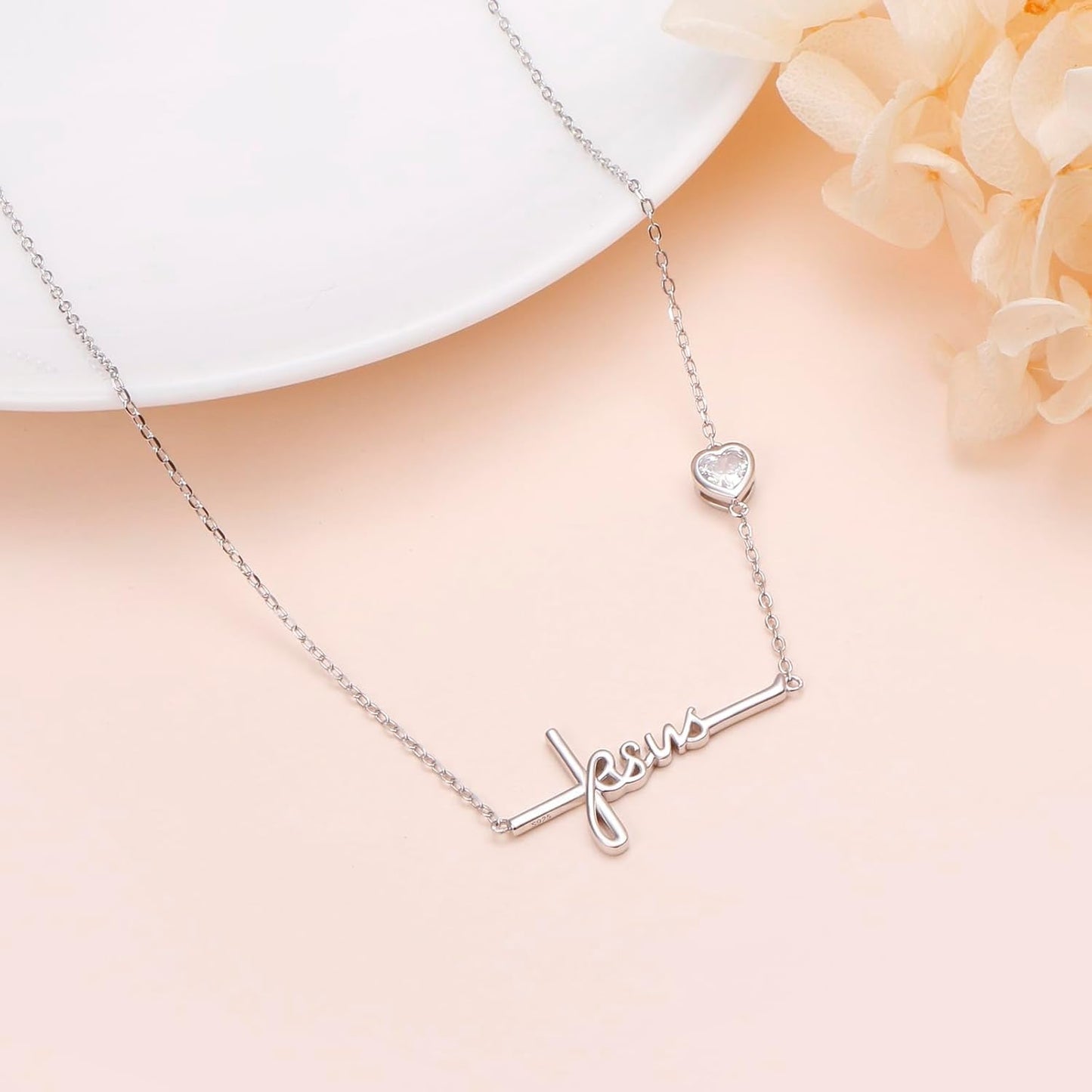 Cross Necklace 925 Sterling Silver Infinity Love of God Heart Cross Pendant Necklace Christian Gift for Women