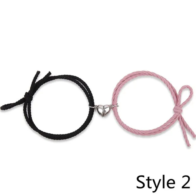 2pcs Magnetic Bracelet Stainless Steel Heart Pendant Charm Couple Bracelets for Lover Friend Men Women Braid Rope Bracelets