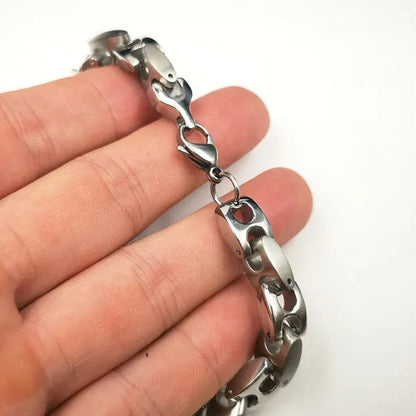 Men's Bangle 316L Stainless Steel  Silver Solid  large Chunky Curb Cuban Link Chain Bracelet Gifts for Men Boys 9mm 8.5 inch Heavy