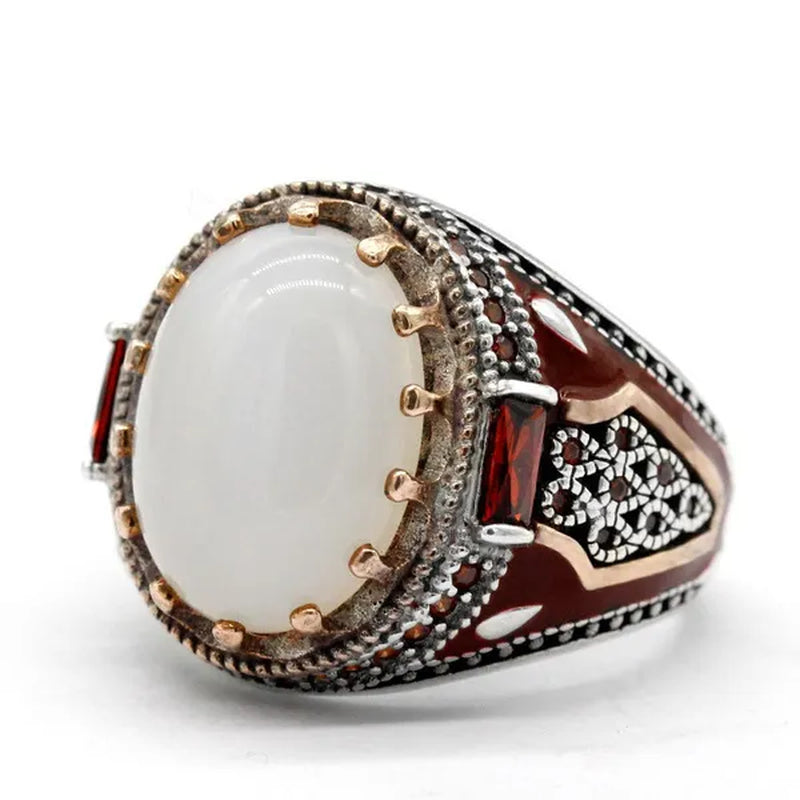 Business Men'S Fashion Ring Luxury Domineering White Turquoise Ring Wedding Engagement Ring Party Jewelry Size 6-13