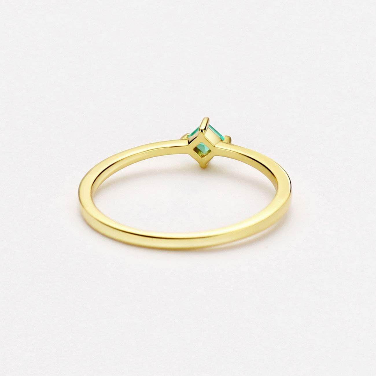 18K Gold Emerald Rings Simple Square Cut Dainty Delicate Rings Fine Jewelry for Women