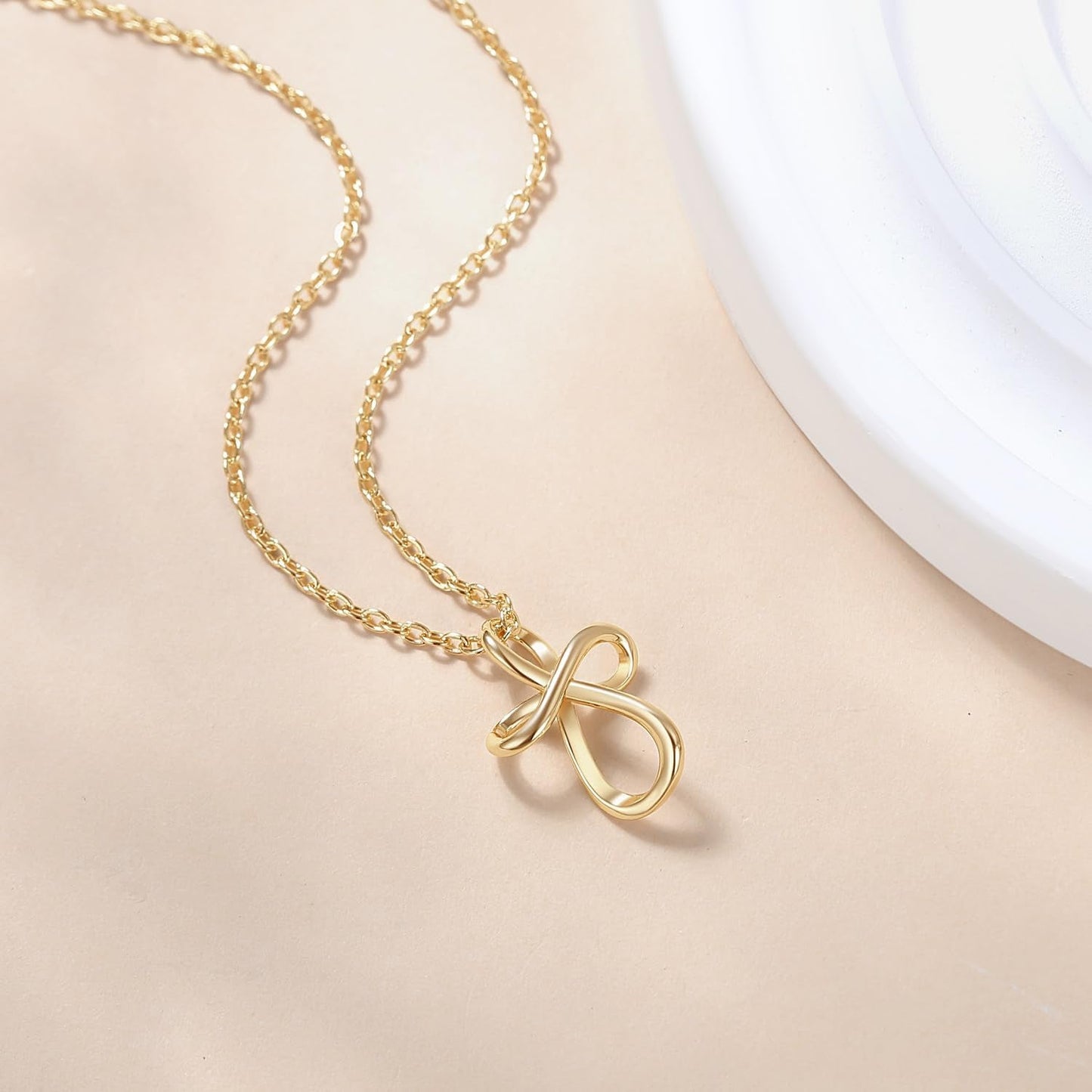 Cross Necklace 14K Gold Cross Necklaces for Women Twisted Gold Chain Necklace for Womens Pendant Necklaces 24Mm (18 Inch)