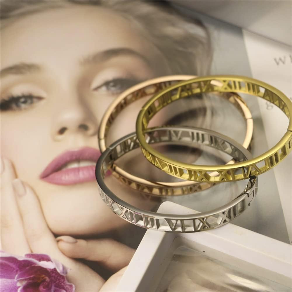 Roman Numeral Series Hollow Carved Bracelet, Fashionable Women'S Bracelet, Roman Numeral Bracelet, Three-Color Roman Bracelet