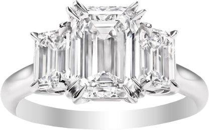 3 Three Stone Emerald Diamond Engagement Ring 14K White Gold (H-I Color VS1-VS2 Luxury Collection)